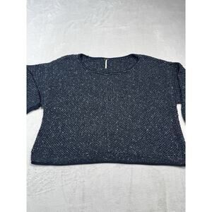 Free People Sweater Sz. Large Blue Under Your Spell Oversized Cropped Boxy Boho